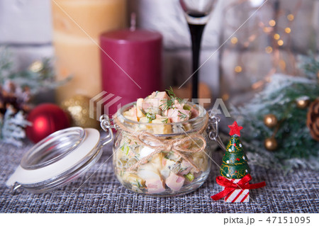 Traditional New Year Russian salad Olivier 47151095