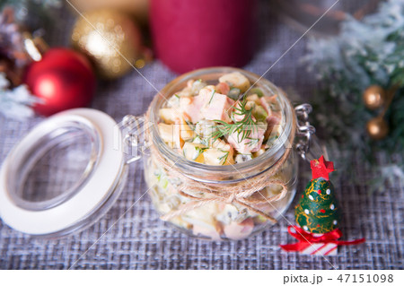 Traditional New Year Russian salad Olivier 47151098