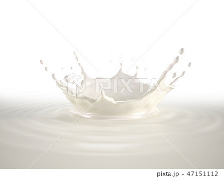 Milk crown splash in milk pool with ripples. 47151112