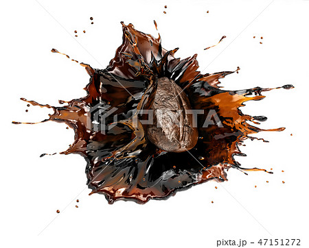 Coffee bean splashing in liquid coffee in the air. Coffee bean splashing in liquid coffee in the air. 47151272