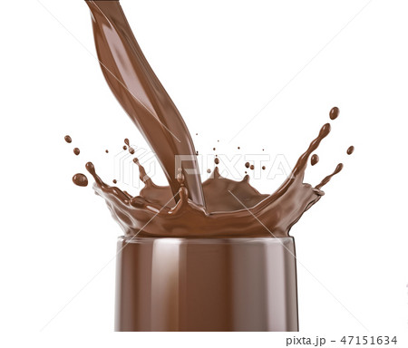 Glass with liquid chocolate pour with splash. Glass with liquid chocolate pour with splash. 47151634
