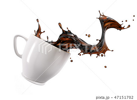 Liquid Coffee Wave Splashing Out From A White Cup のイラスト素材