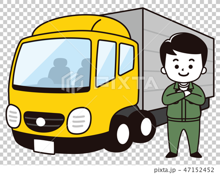 男性トラック運転手と大型トラックのイラスト素材