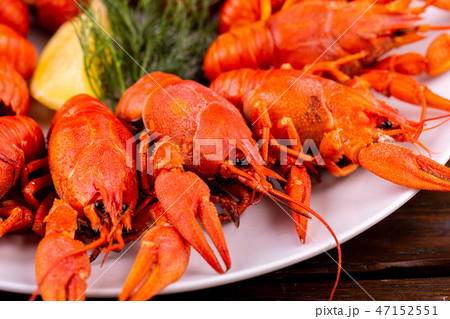 A plate with boiled crayfish A plate with boiled crayfish 47152551