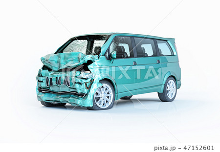 Car accident. Green van damaged on the front. 47152601