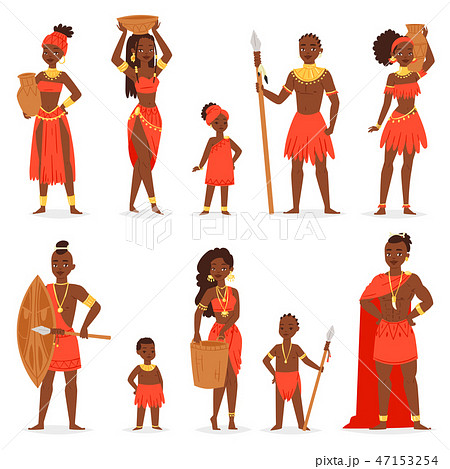 African people vector black man beautiful woman character in traditional tribal clothing dress in 47153254