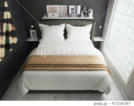 interior of a modern bedroom, made in dark colors 47156397