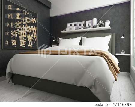 interior of a modern bedroom, made in dark colors 47156398