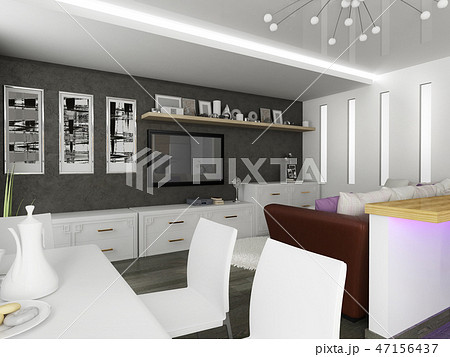 White living room interior White living room interior 47156437