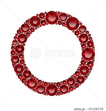 Round frame made of realistic red rubies with complex cuts 47156776