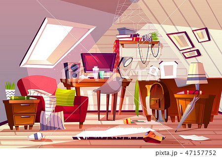 Messy room at garret attic illustration Messy room at garret attic illustration 47157752