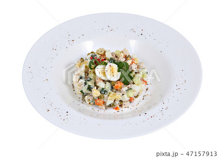 Olivier Russian meat salad with smoked chicken Olivier Russian meat salad with smoked chicken 47157913