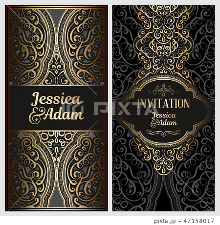Black and gold luxury wedding invitation card  47158017