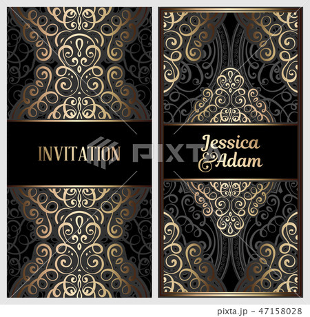 Black and gold luxury wedding invitation card  47158028