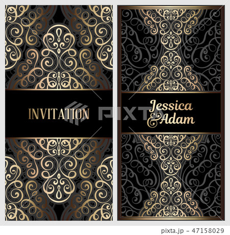 Black and gold luxury wedding invitation card  47158029