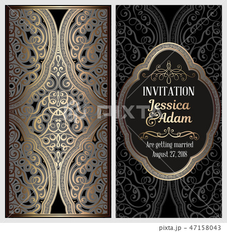 Black and gold luxury wedding invitation card 47158043