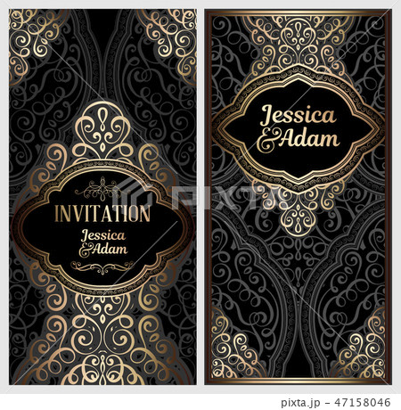 Black and gold luxury wedding invitation card Black and gold luxury wedding invitation card 47158046