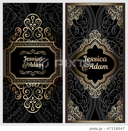 Black and gold luxury wedding invitation card 47158047