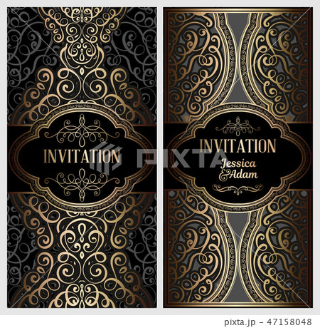 Black and gold luxury wedding invitation card 47158048