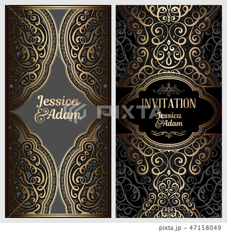 Black and gold luxury wedding invitation card 47158049
