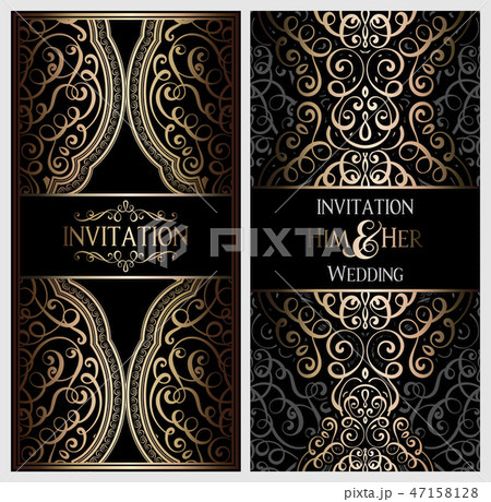 Wedding invitation card with gold shiny  47158128