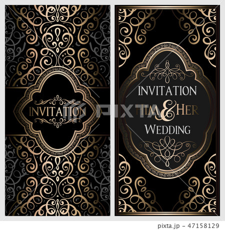 Wedding invitation card with gold shiny  47158129