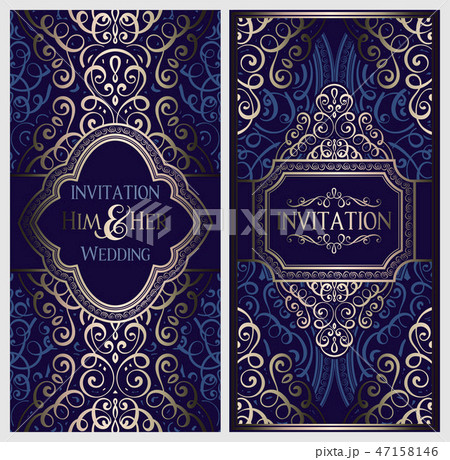 Wedding invitation card with gold shiny  47158146