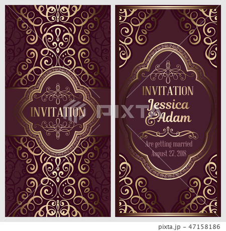 Wedding invitation card with gold shiny  47158186