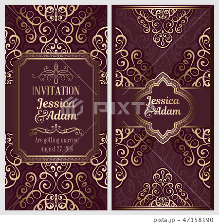Wedding invitation card with gold shiny  47158190