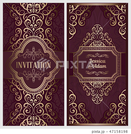 Wedding invitation card with gold shiny Wedding invitation card with gold shiny 47158198