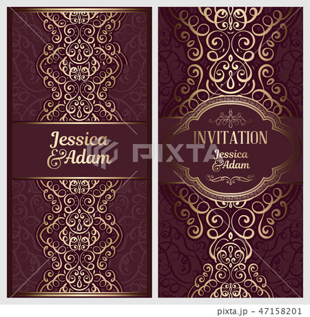 Wedding invitation card with gold shiny Wedding invitation card with gold shiny 47158201