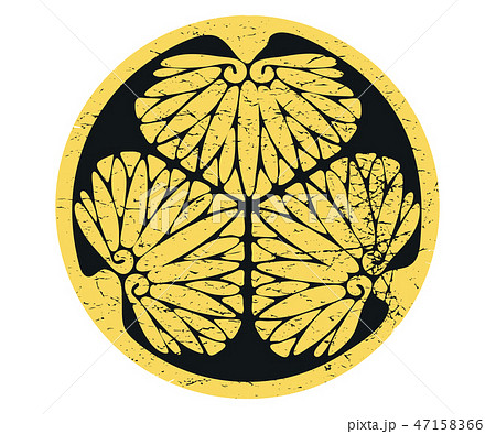 Distressed vector illustration: Tokugawa clan mon. The hollyhock crest Maruni Mitsuba Aoi of 47158366