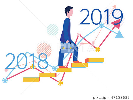 18年から19年のステップアップグラフとビジネスマン フラットデザインコンセプトイラストのイラスト素材