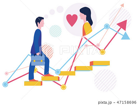 派遣社員の恋愛結婚とステップアップとグラフ-フラットデザインコンセプトイラスト 47158696