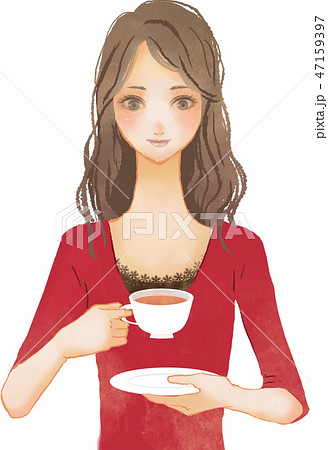 お茶を飲む女性のイラスト素材