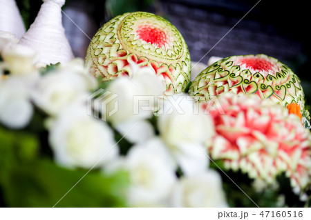 Fruit and vegetable carvings, thai fruit carving 47160516