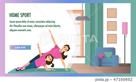 Mother and Daughter Engaged Fitness Home Interior 47160602