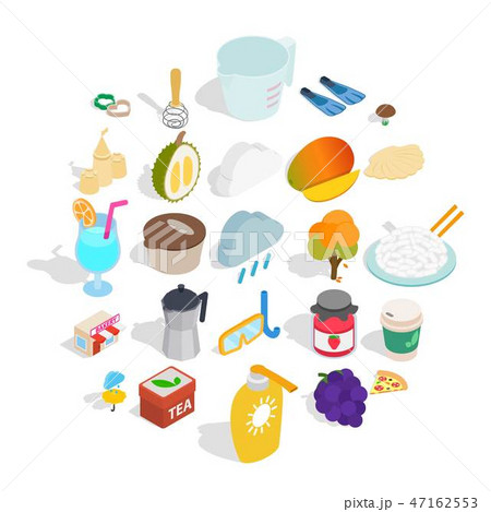 Tropical additive icons set, isometric style 47162553