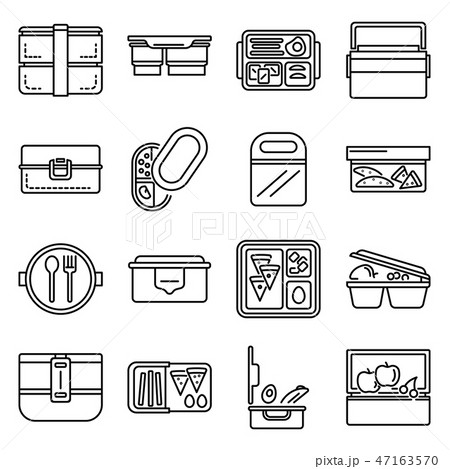 Lunchbox icon set, outline style 47163570