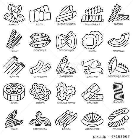 Pasta Icon Set Outline Styleのイラスト素材