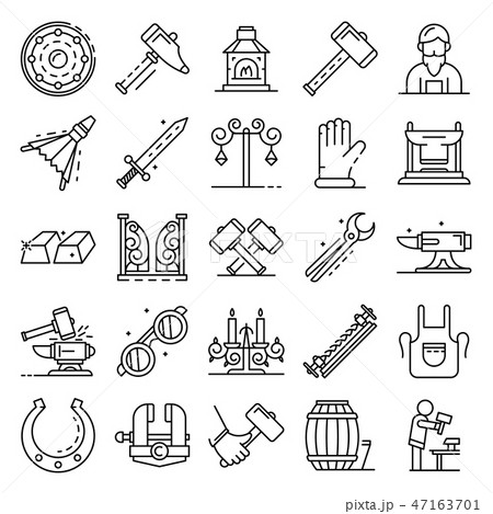 Anvil Icon Set Outline Styleのイラスト素材