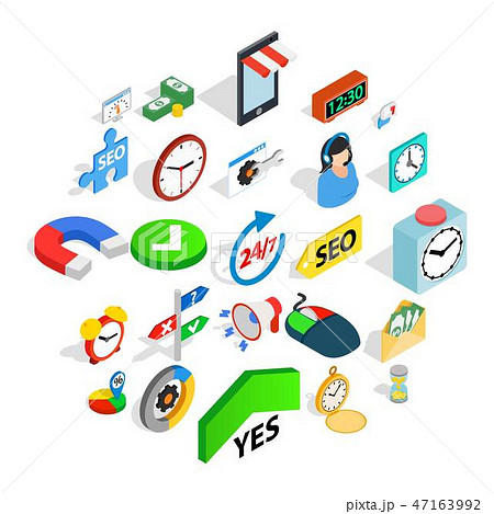 Working hour icons set, isometric style Working hour icons set, isometric style 47163992