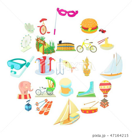 Cool show icons set, cartoon style 47164215