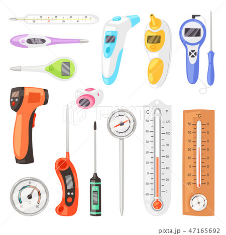 Thermometer vector tempering measurement celsius fahrenheit scale cold hot weather illustration set 47165692