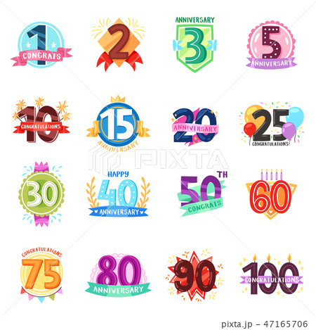 Anniversary badges vector birthday cartoon numbers emblems holiday anniversarily festive celebration Anniversary badges vector birthday cartoon numbers emblems holiday anniversarily festive celebration 47165706