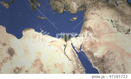 Airplane flying to Alexandria, Egypt from east, 3D rendering 47165722