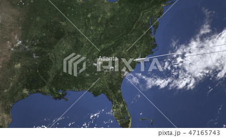 Airplane flying to Atlanta, United States from east, 3D rendering 47165743