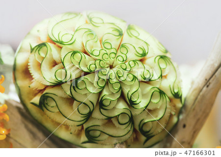 Fruit and vegetable carvings, thai fruit carving Fruit and vegetable carvings, thai fruit carving 47166301