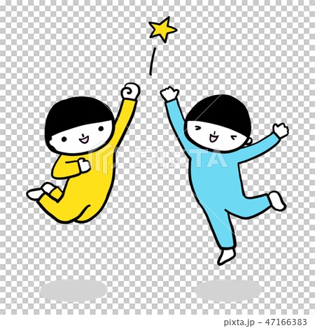 ジャンプする　こども　ベクター　あおきいろくん 47166383