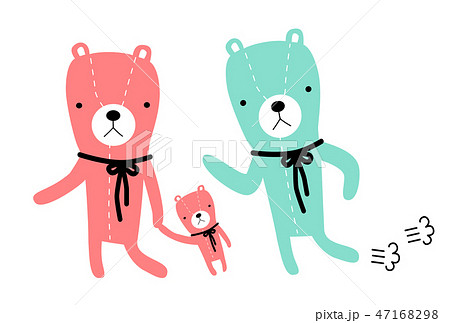 かわいい クマ くま 熊 赤 親子 お買い物 パステルカラーのイラスト素材